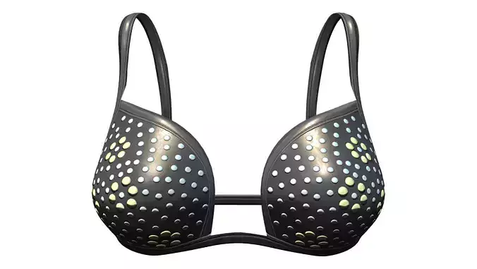 Black Leather Bra With Silver And Gold Dots