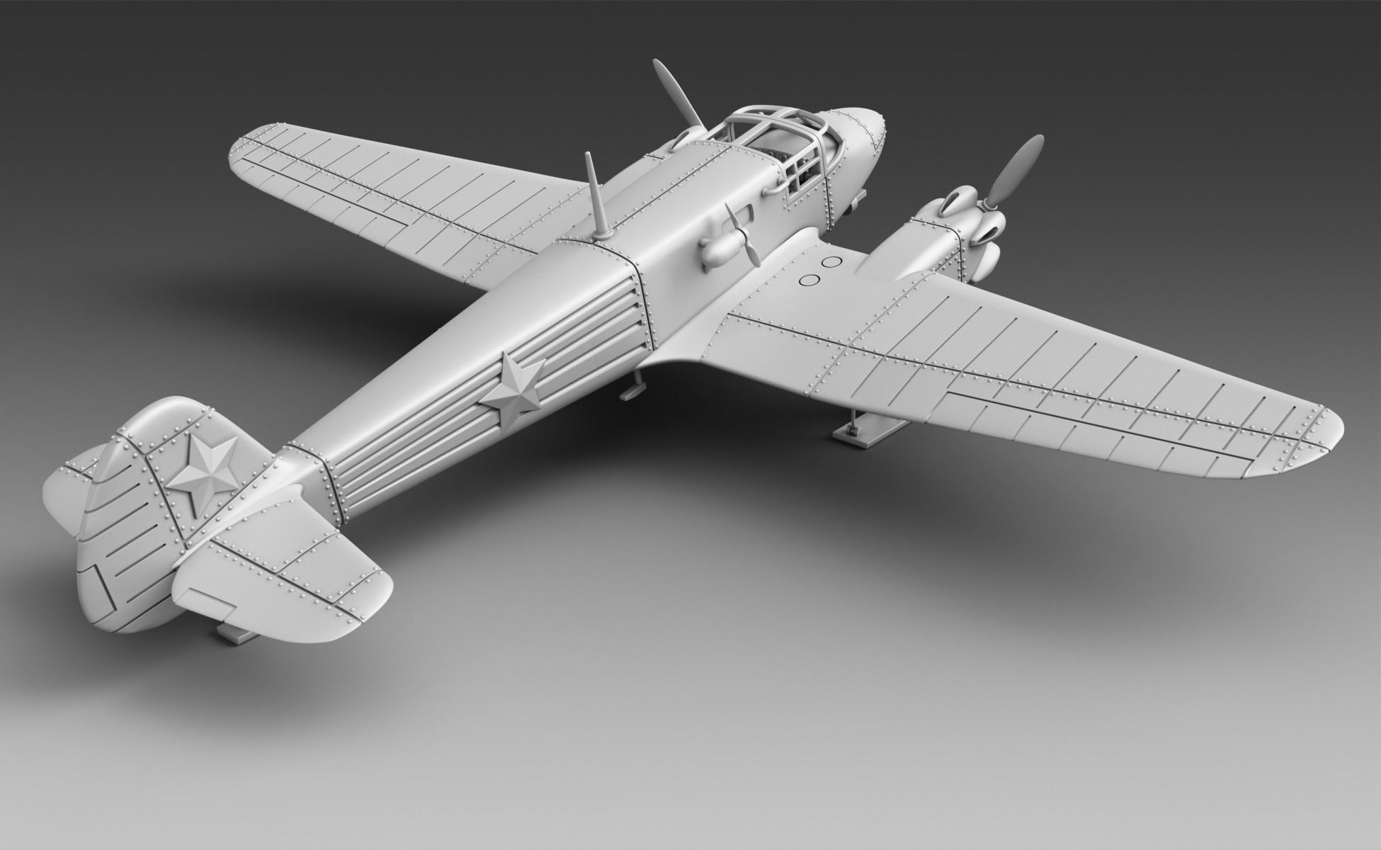 Soviet plane Yak-6 plane on skis 3D print model_1