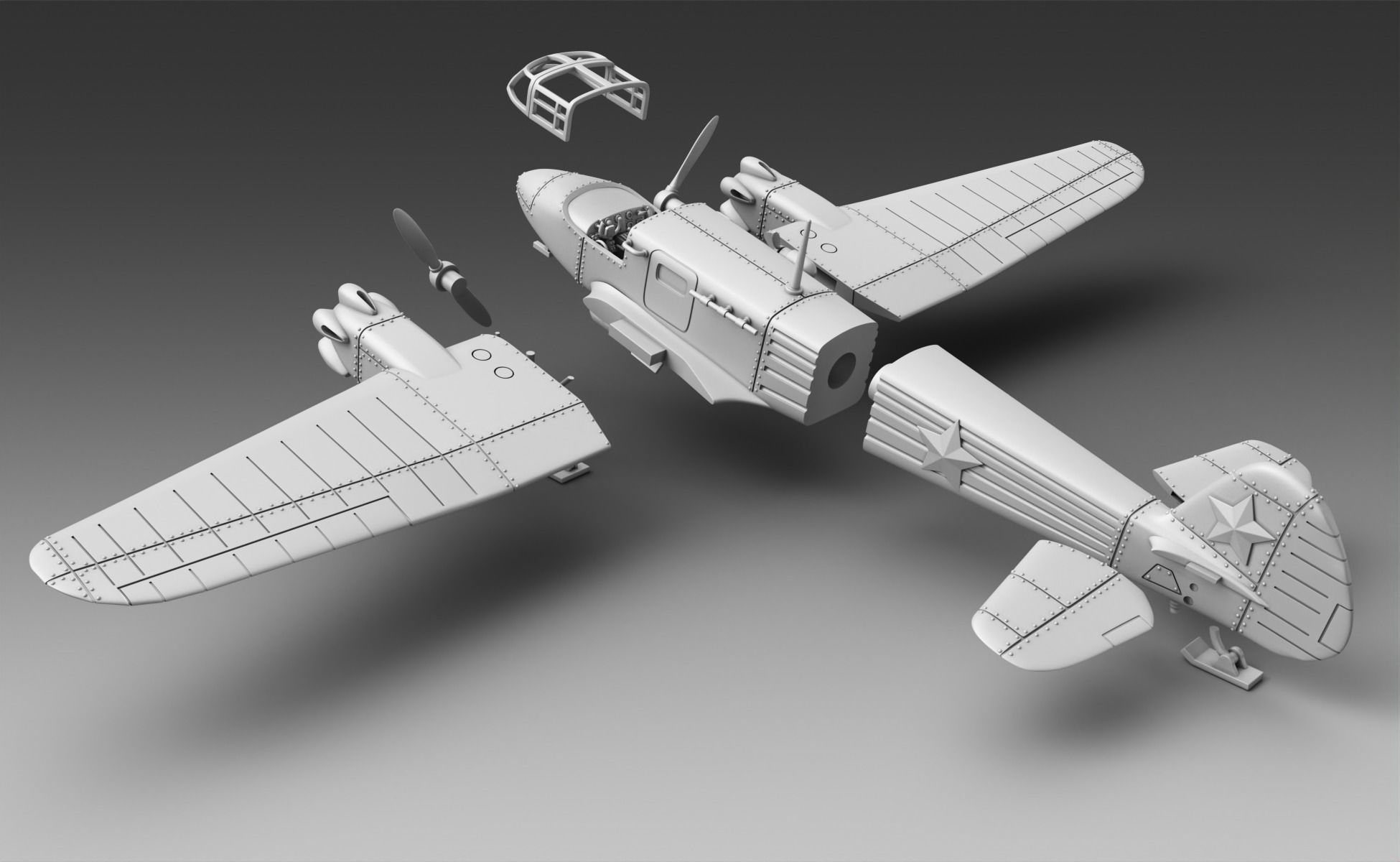 Soviet plane Yak-6 plane on skis 3D print model_2