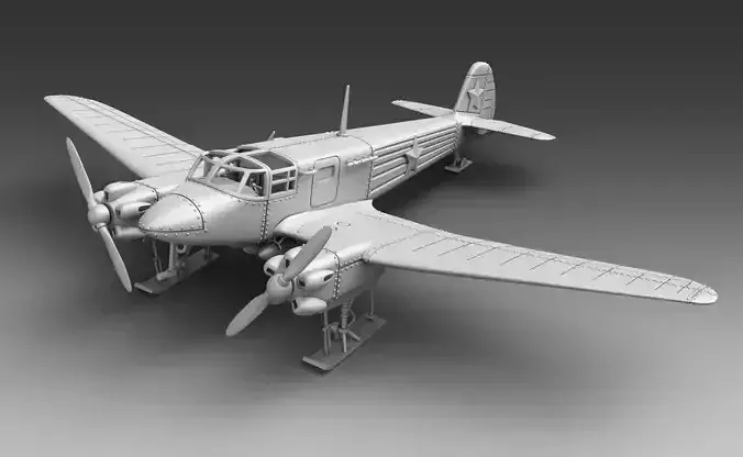 Soviet plane Yak-6 plane on skis 3D print model