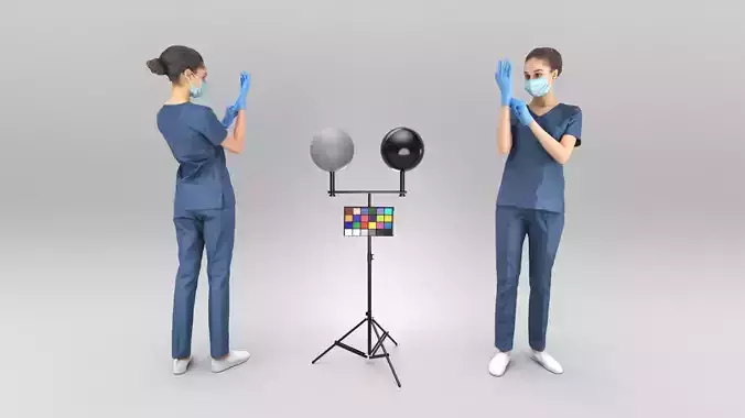 Attractive nurse putting on gloves 359