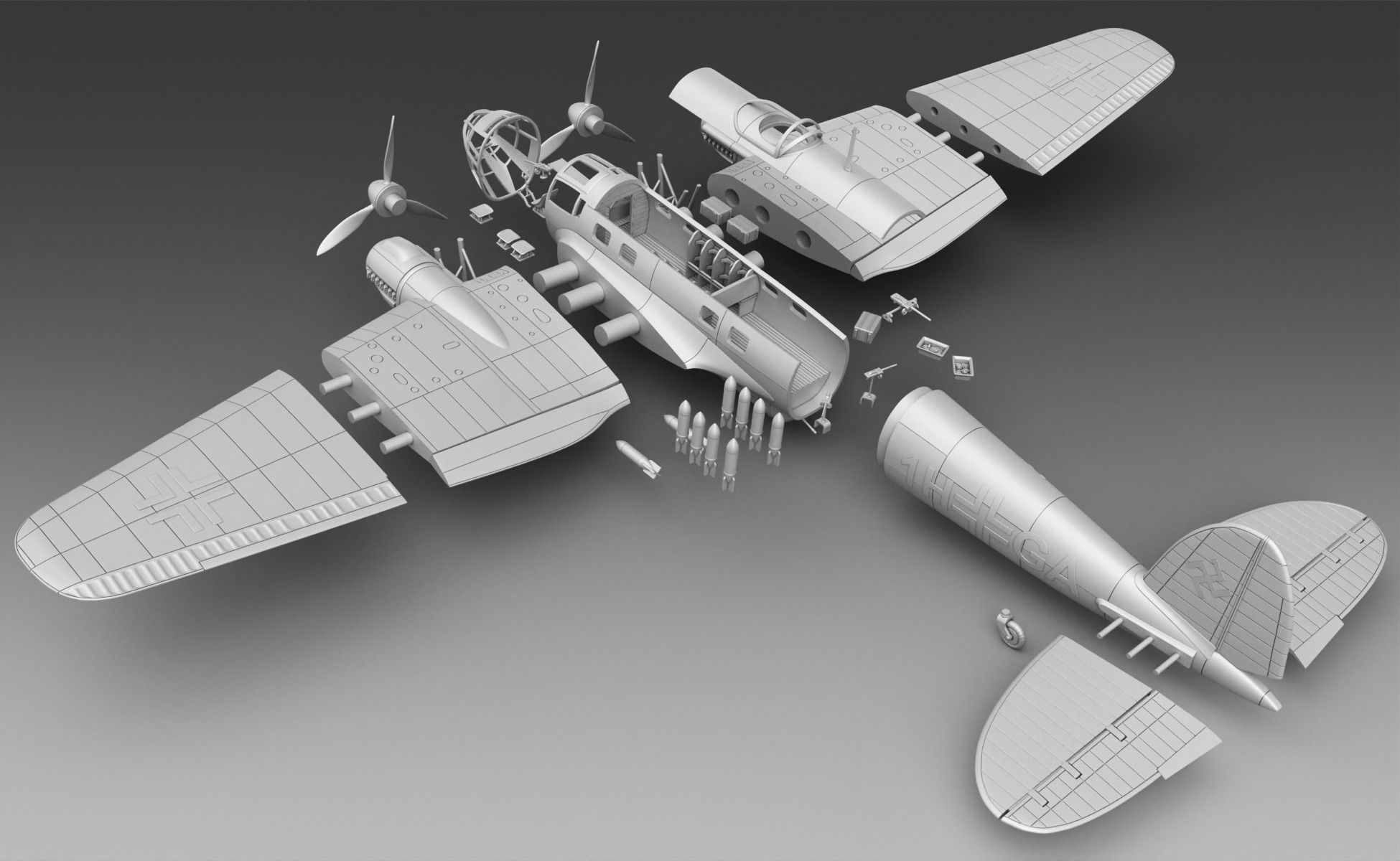 German plane Heinkel-111 3D print model_3