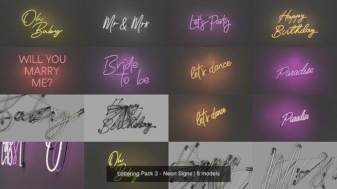 Lettering Pack 3 - Neon Signs 3D Model Collection