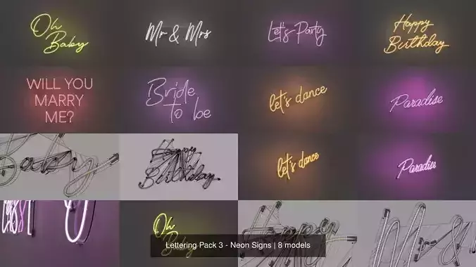 Lettering Pack 3 - Neon Signs 3D Model Collection