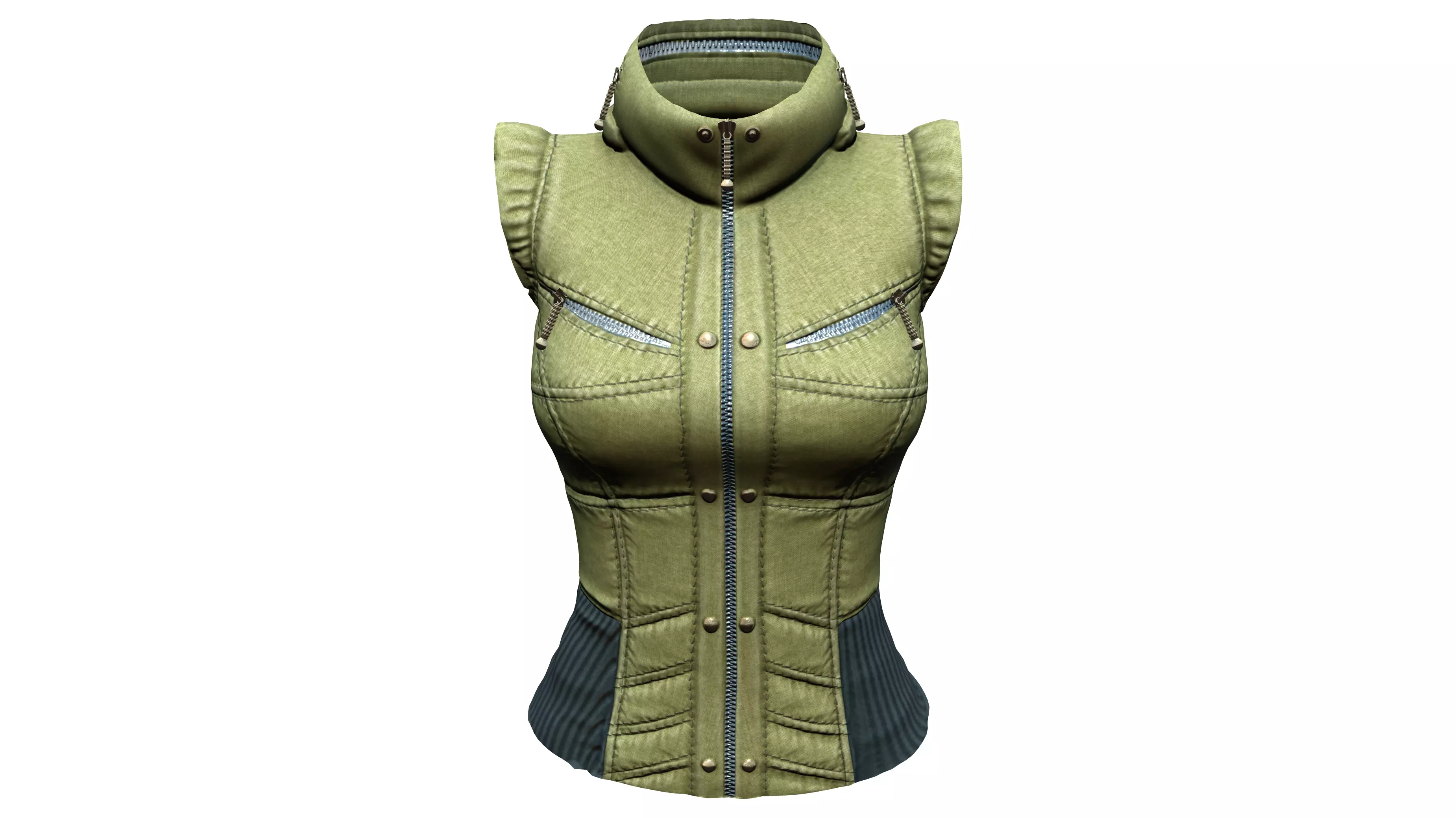 Female Army Green Urban Vest Low-poly 3D model_0