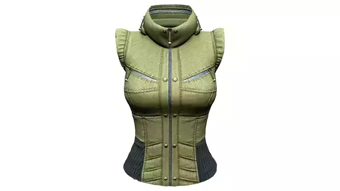 Female Army Green Urban Vest Low-poly 3D model Female Army Green Urban Vest Low-poly 3D model