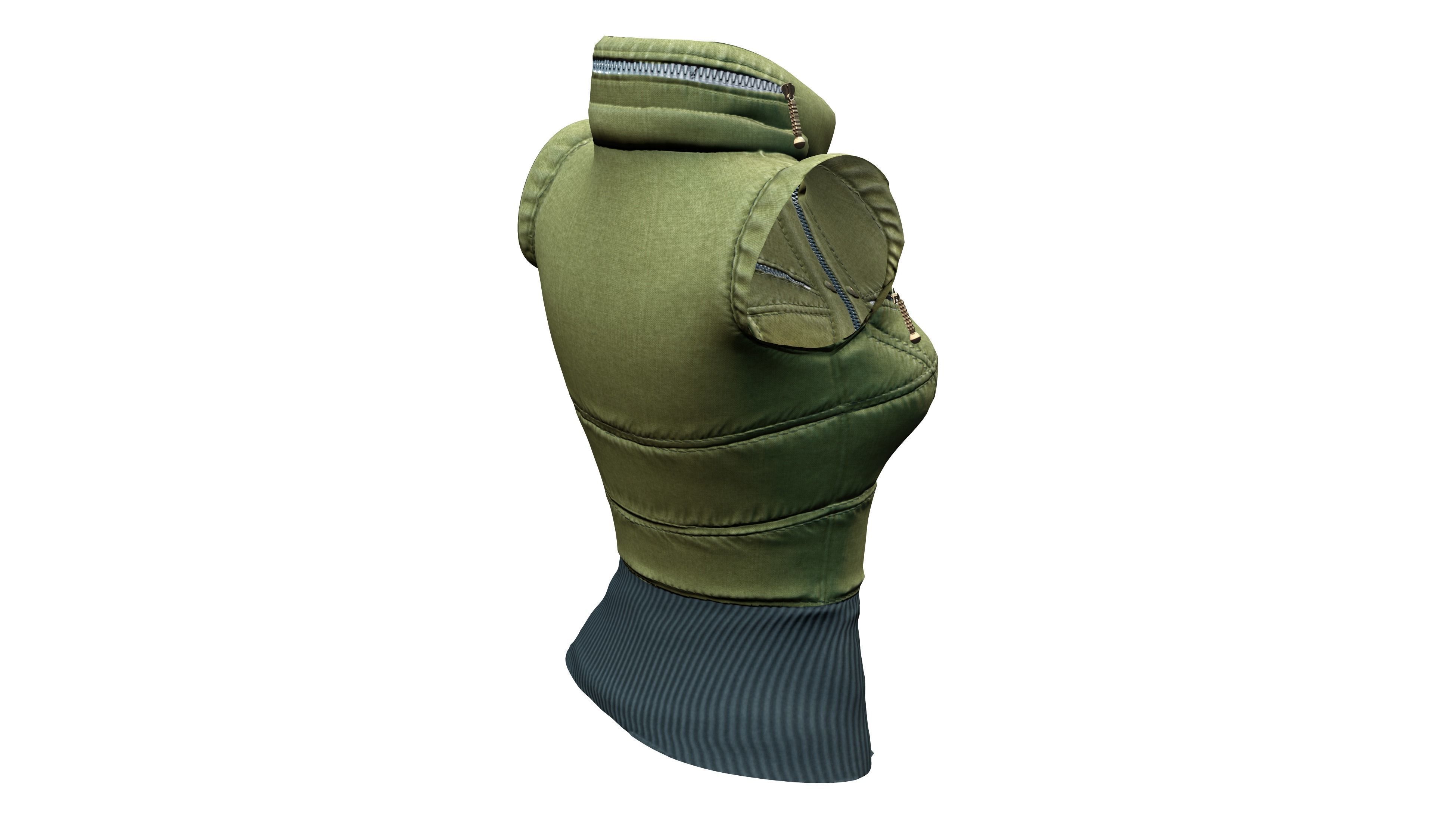 Female Army Green Urban Vest Low-poly 3D model_5