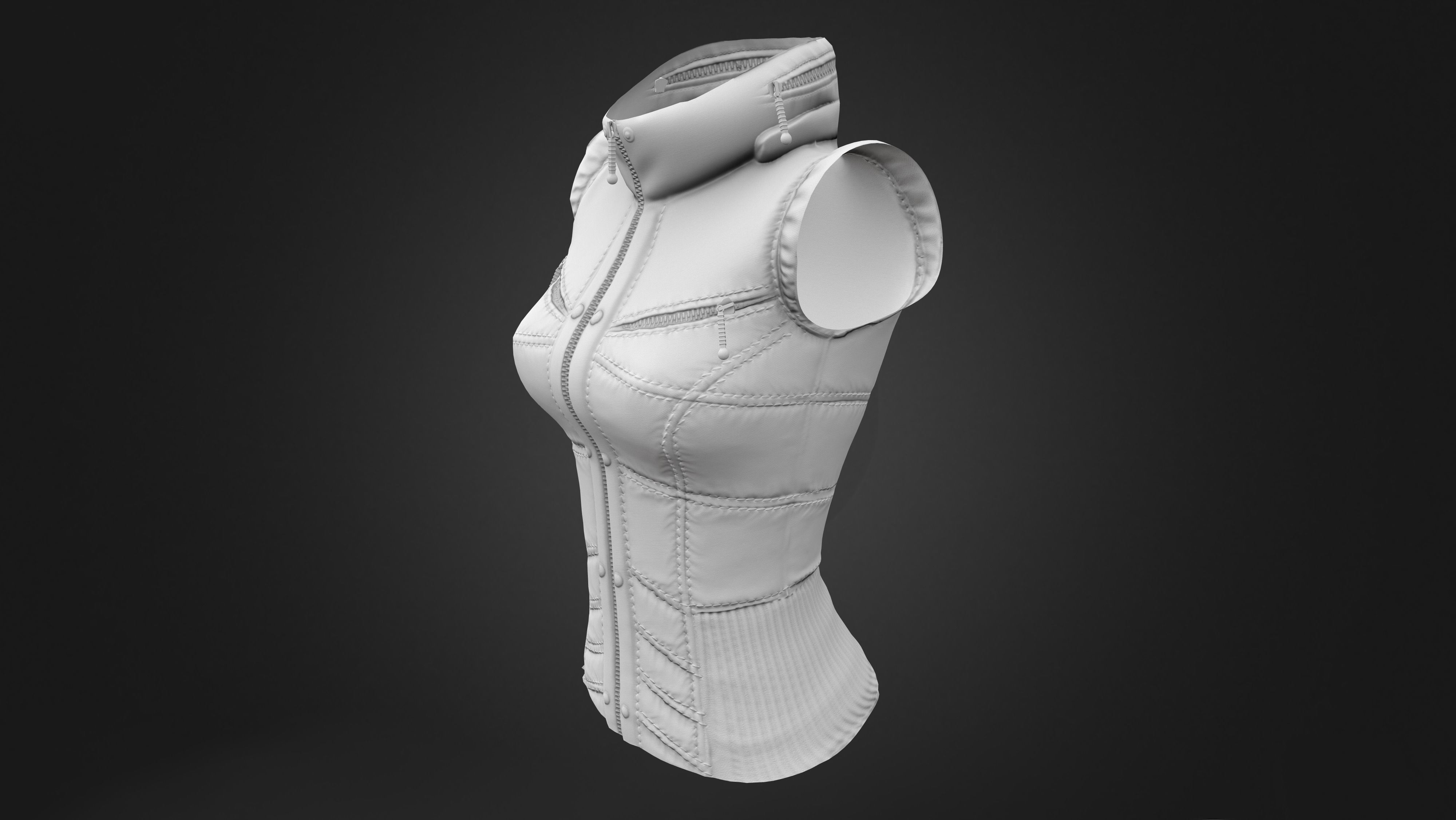 Female Army Green Urban Vest Low-poly 3D model_8