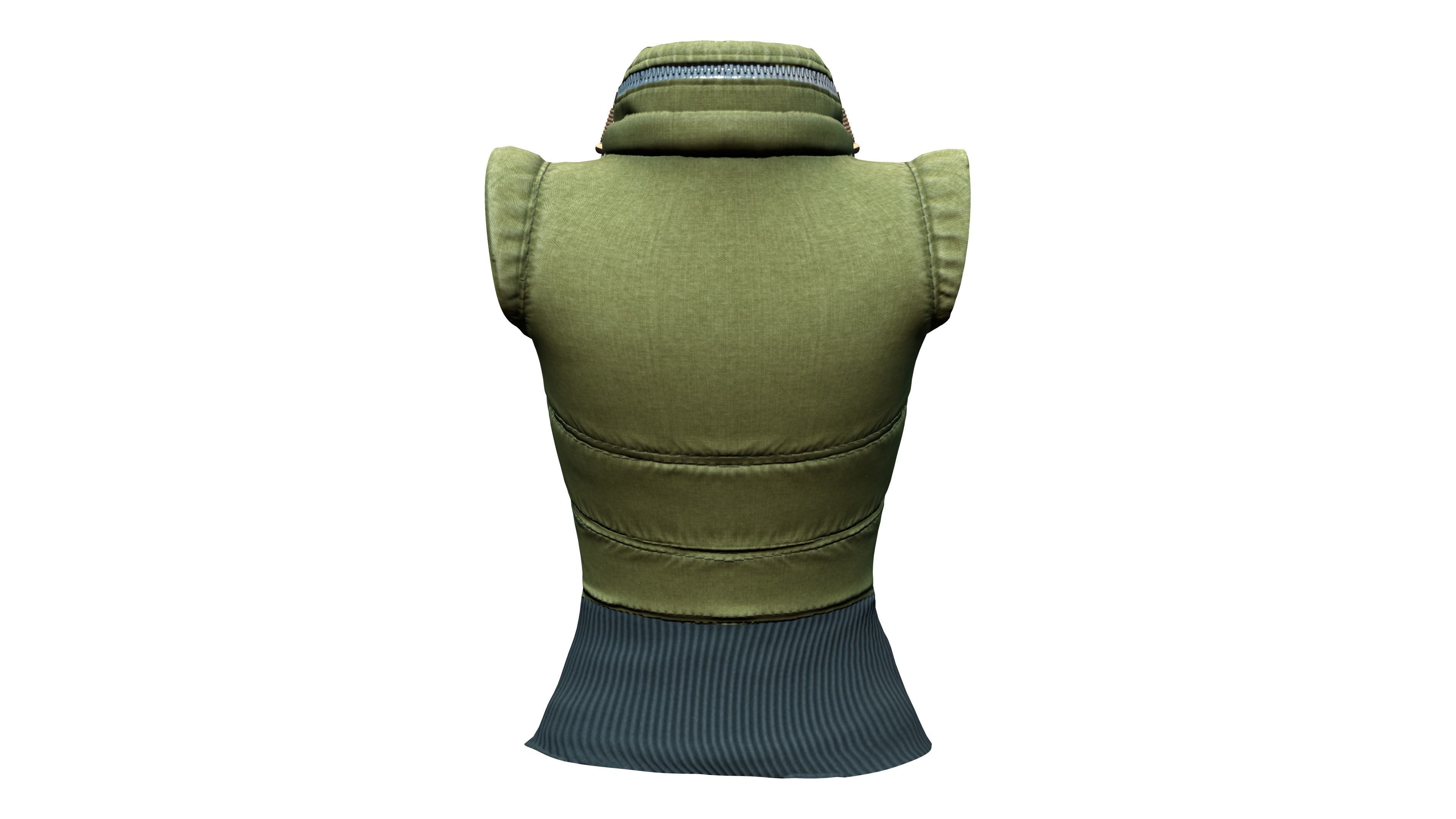 Female Army Green Urban Vest Low-poly 3D model_4
