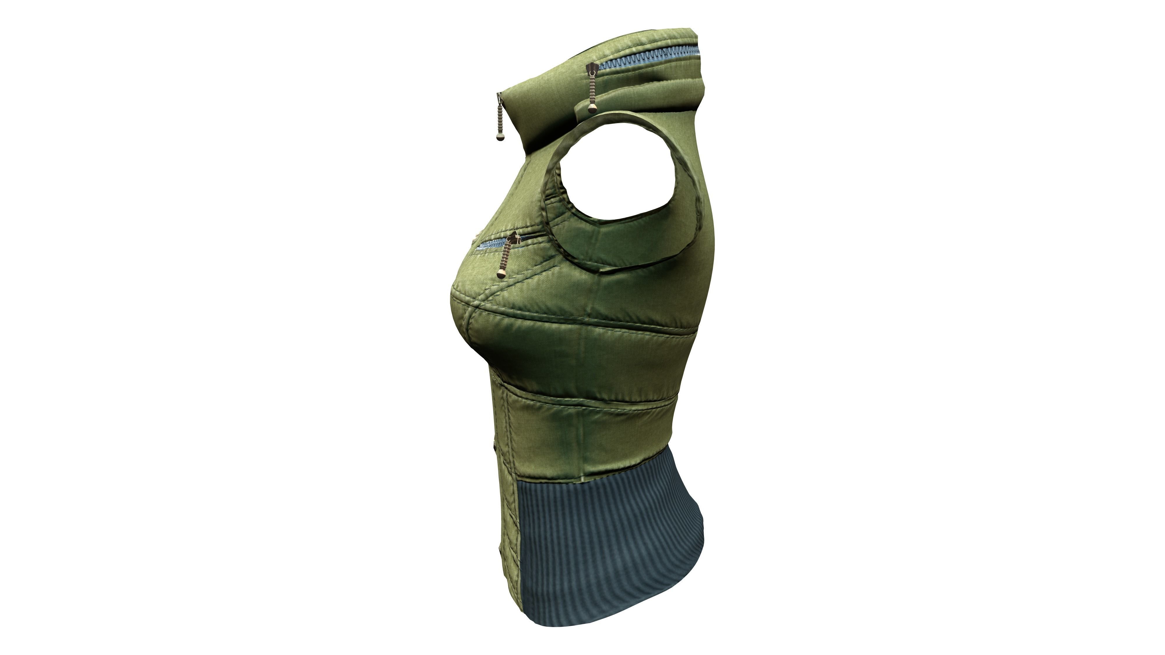 Female Army Green Urban Vest Low-poly 3D model_3
