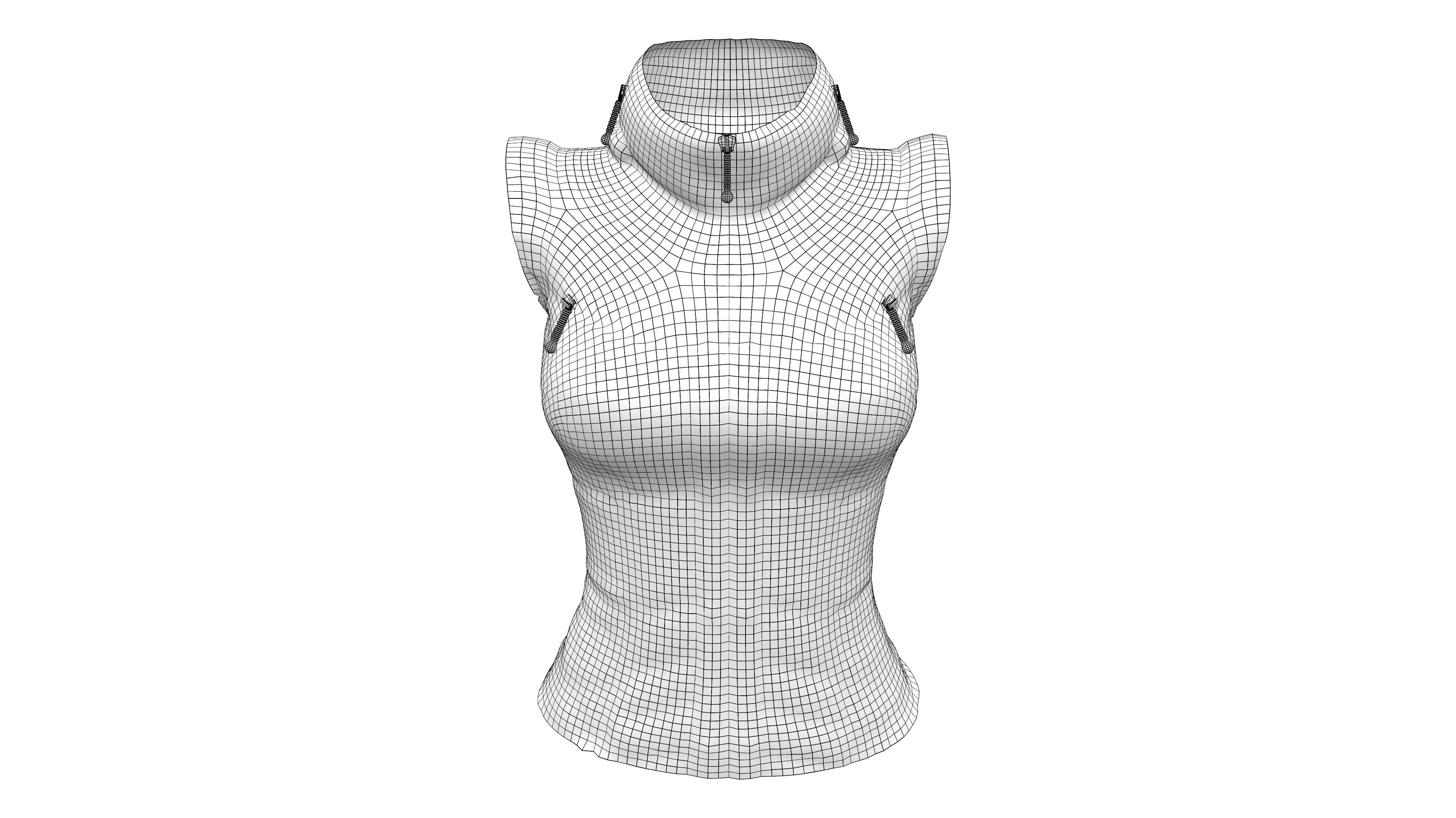 Female Army Green Urban Vest Low-poly 3D model_6