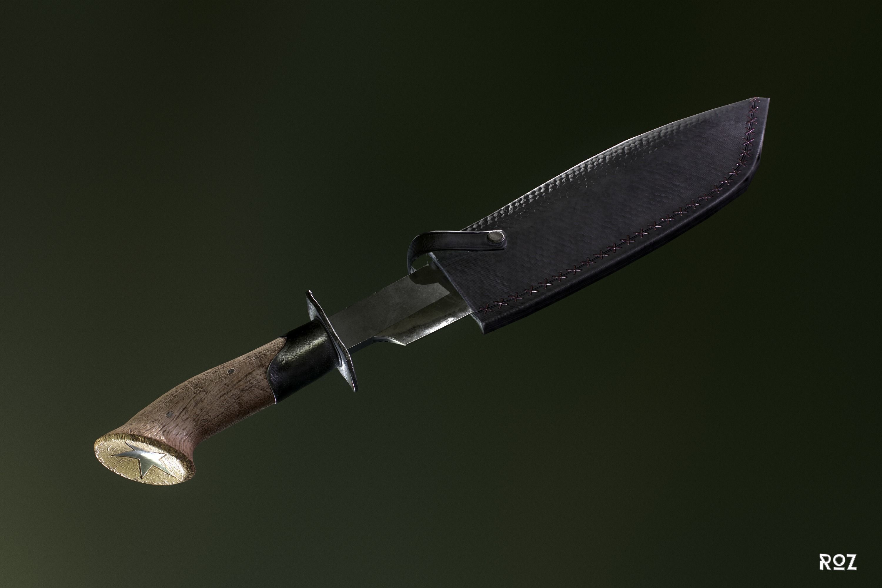 Bowie Knife and Scabbard Low-poly 3D model_10