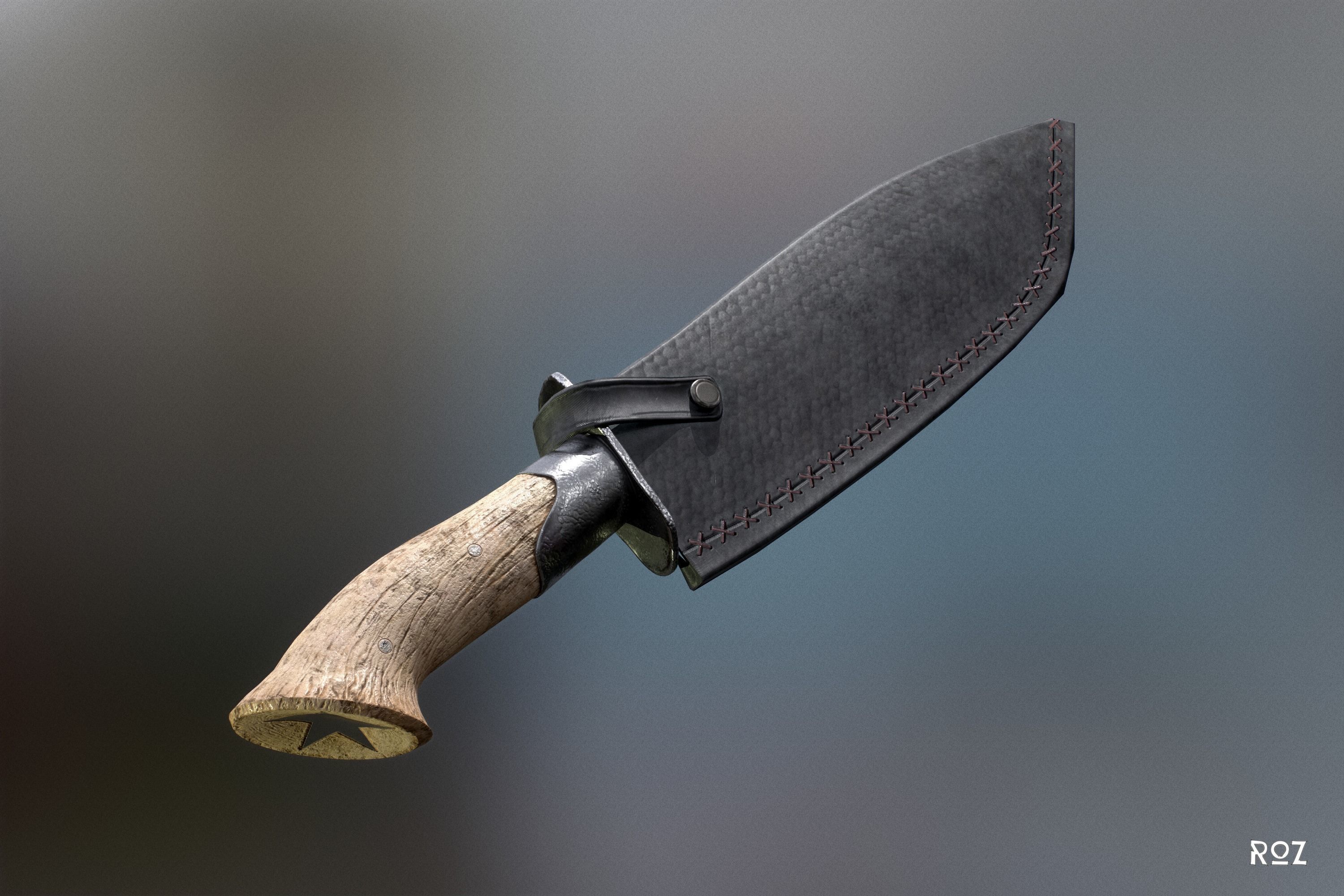 Bowie Knife and Scabbard Low-poly 3D model_7