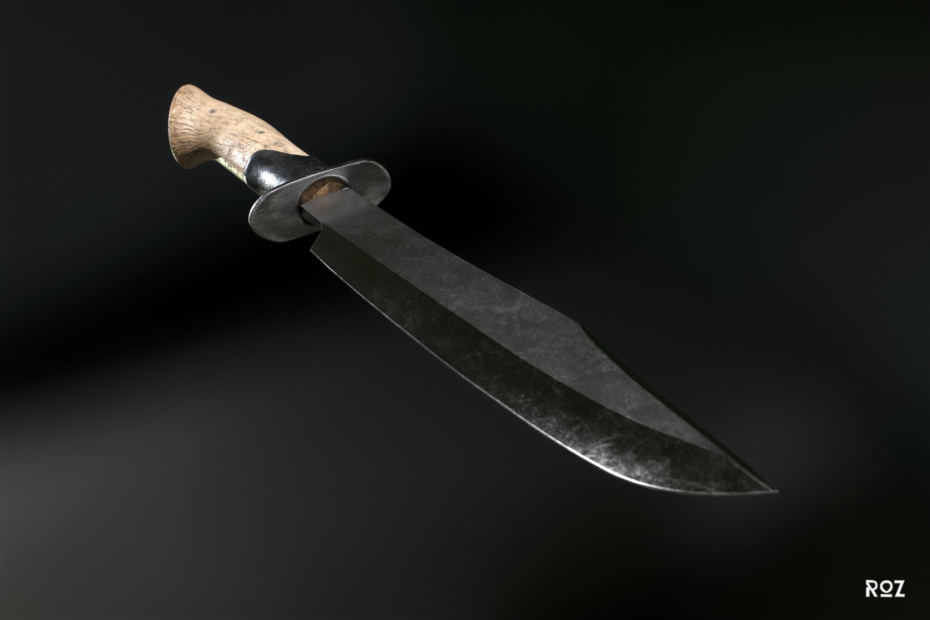 Bowie Knife and Scabbard Low-poly 3D model_6