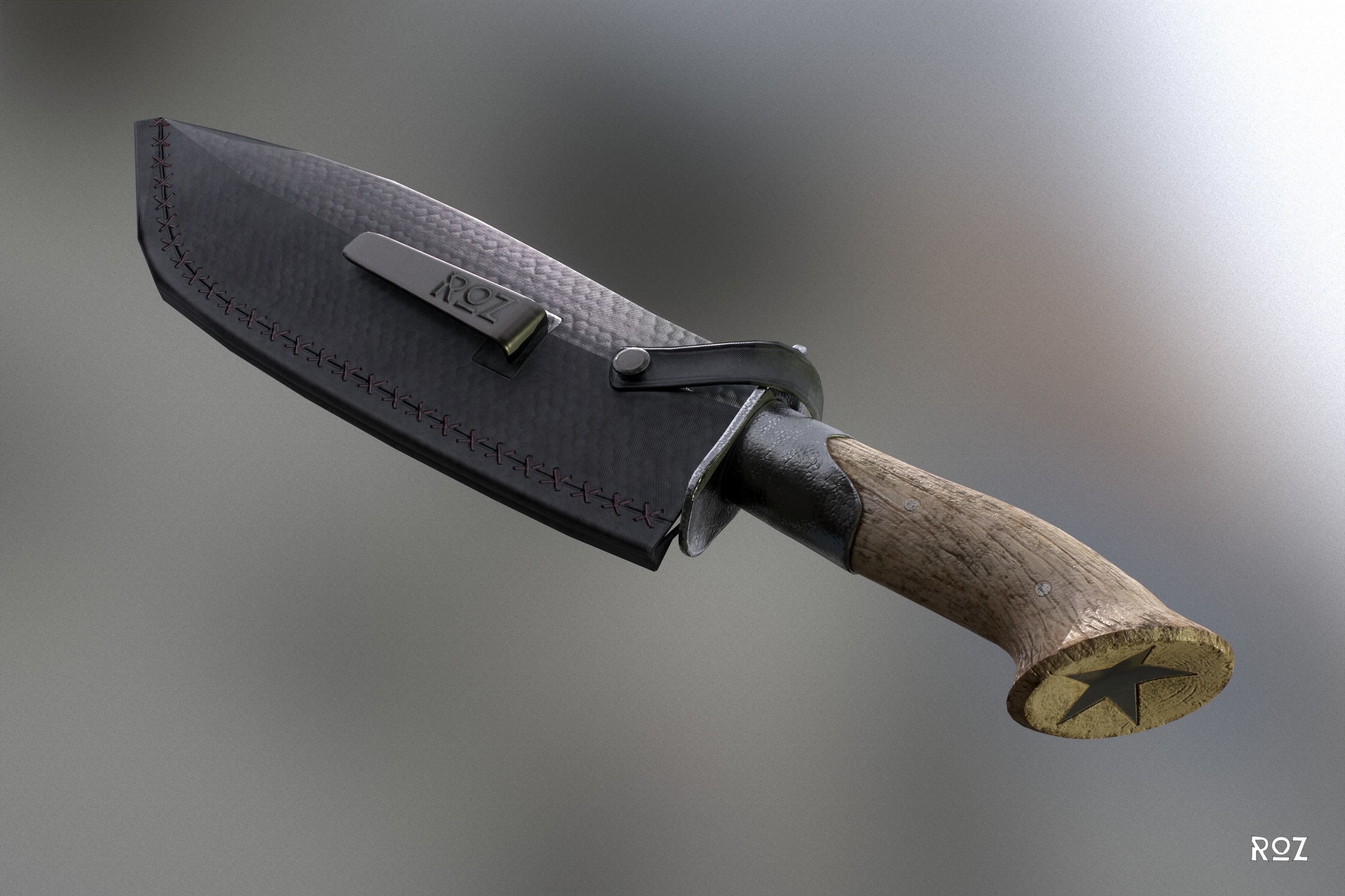 Bowie Knife and Scabbard Low-poly 3D model_3