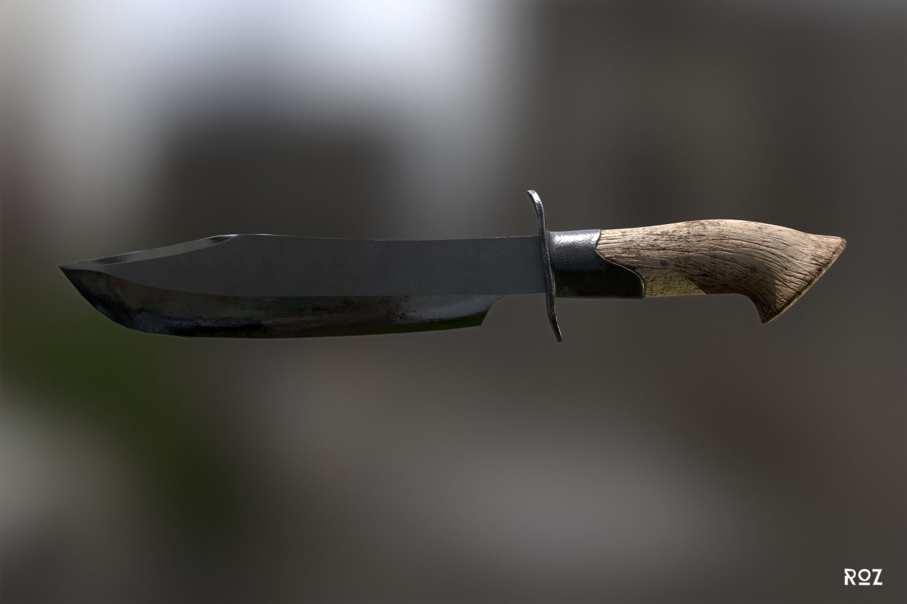 Bowie Knife and Scabbard Low-poly 3D model_14