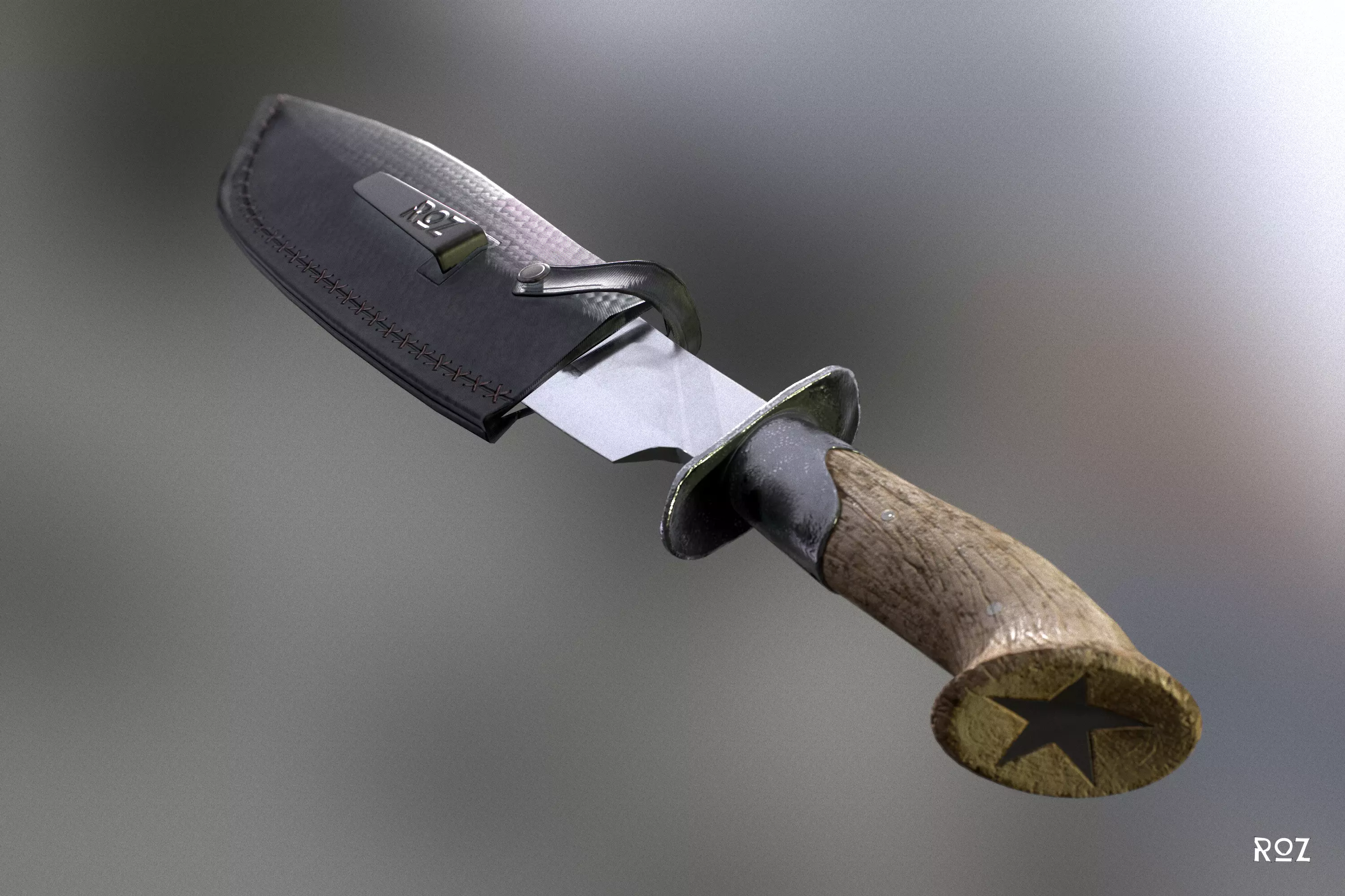 Bowie Knife and Scabbard Low-poly 3D model_0