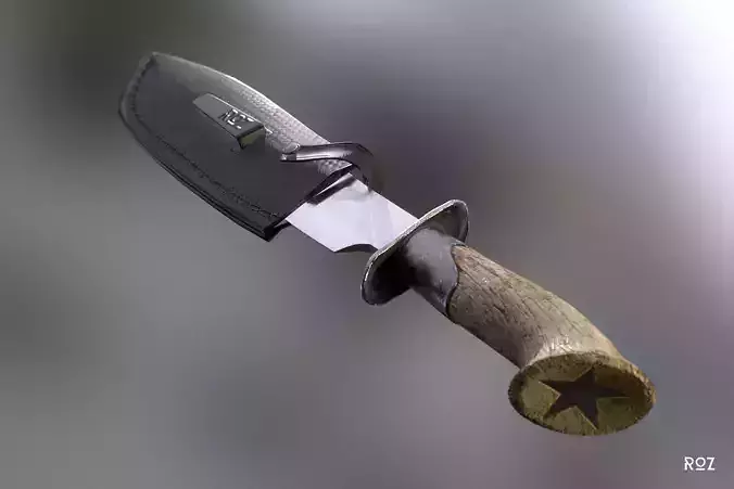 Bowie Knife and Scabbard Low-poly 3D model