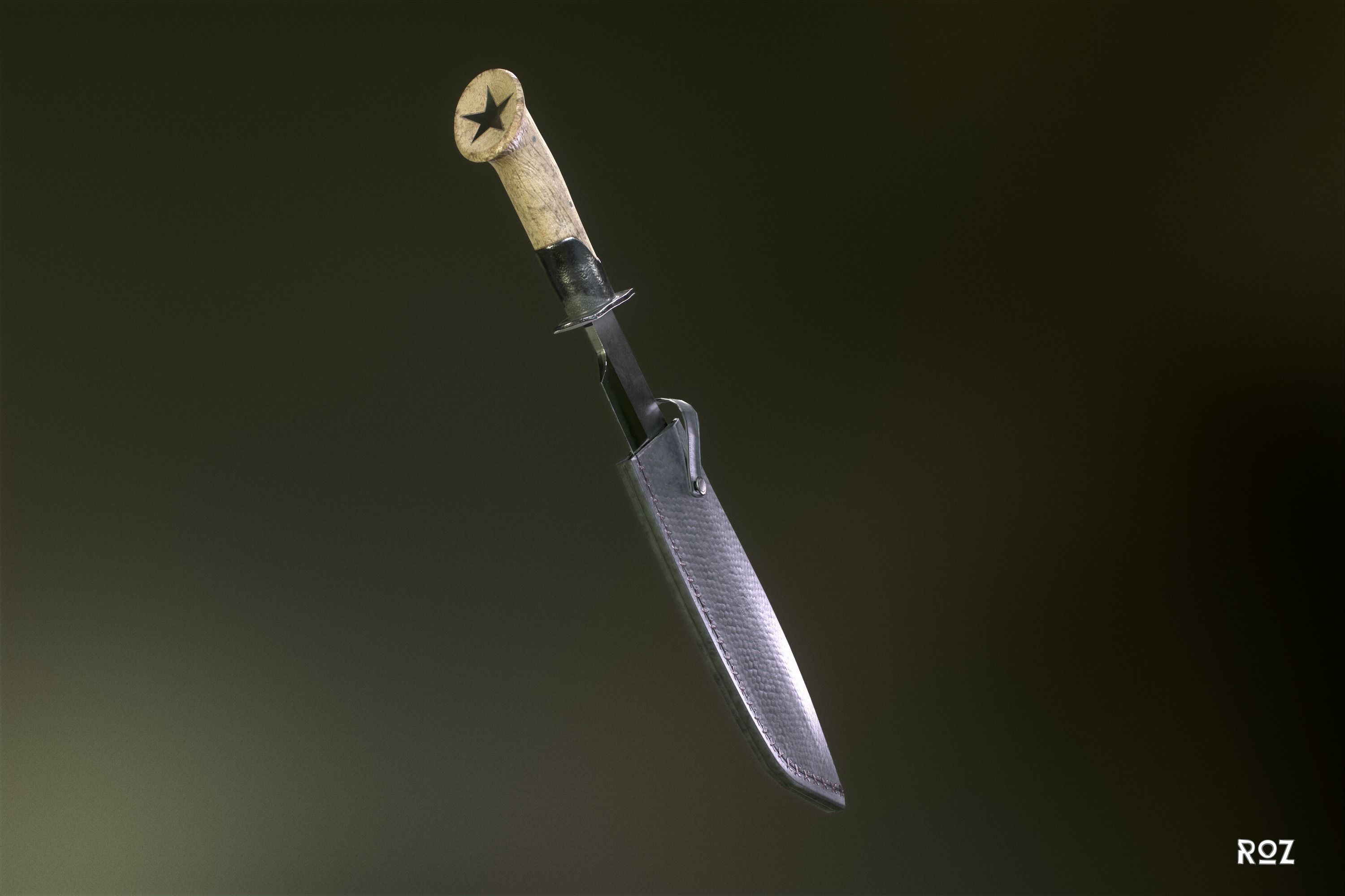 Bowie Knife and Scabbard Low-poly 3D model_5
