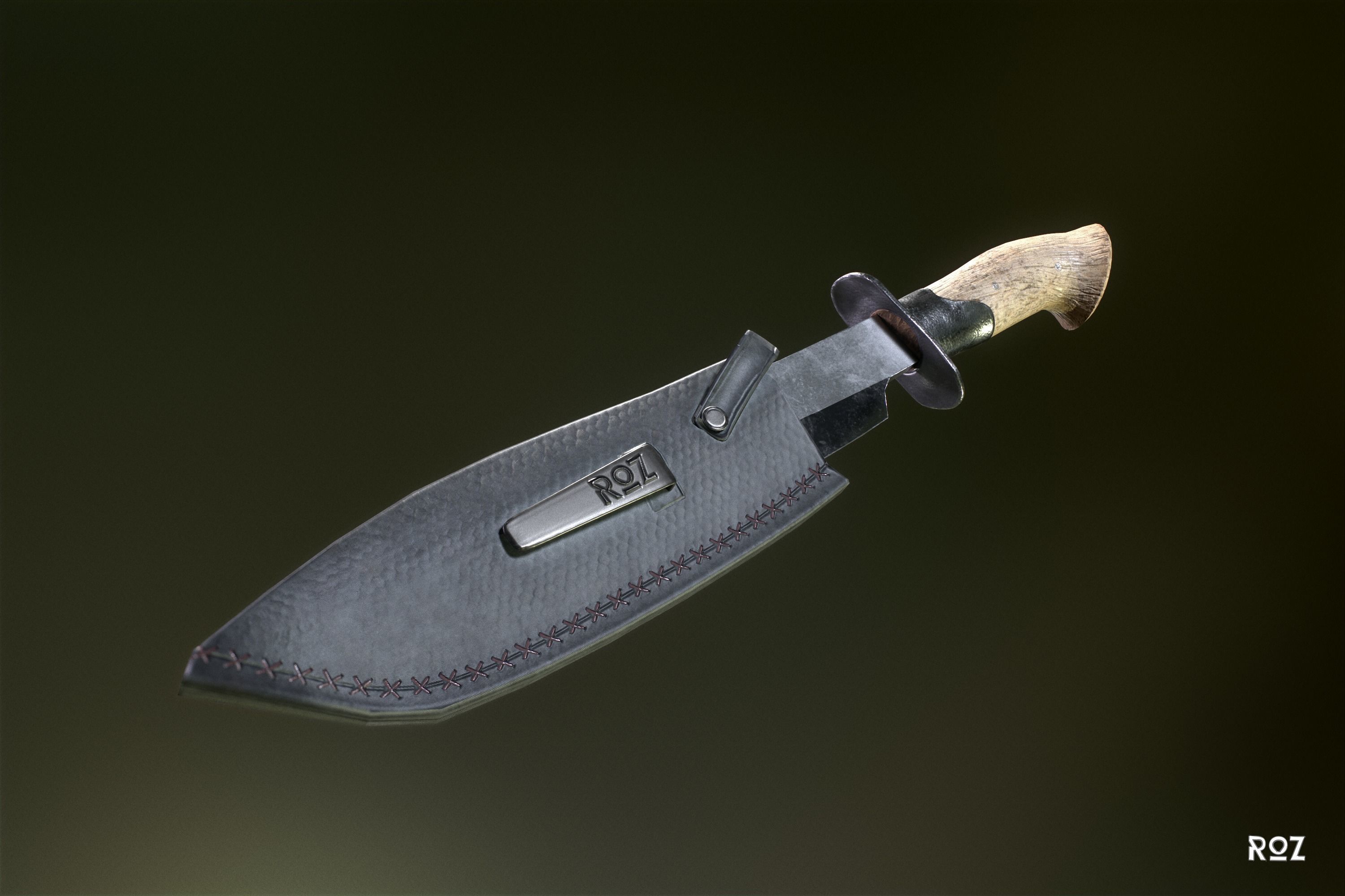 Bowie Knife and Scabbard Low-poly 3D model_9