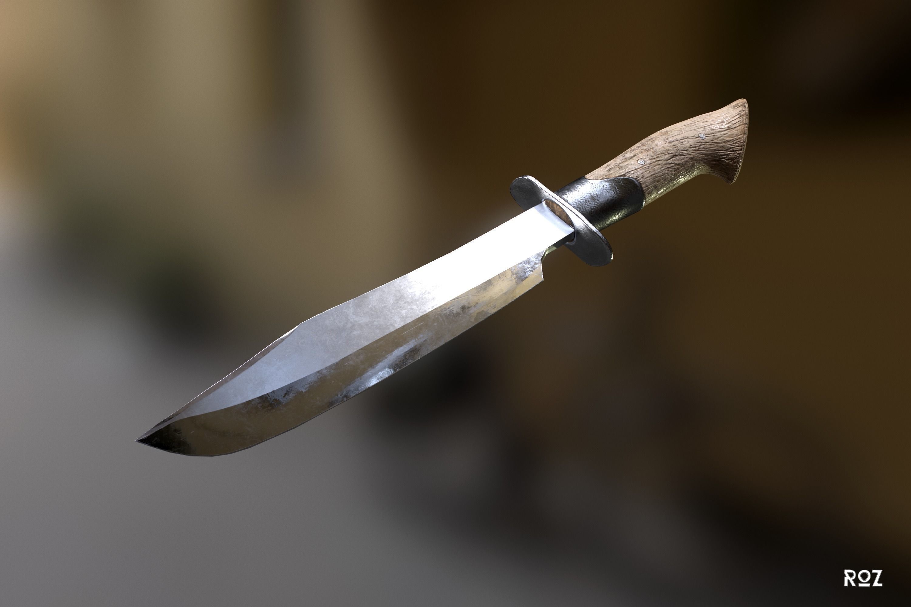Bowie Knife and Scabbard Low-poly 3D model_4