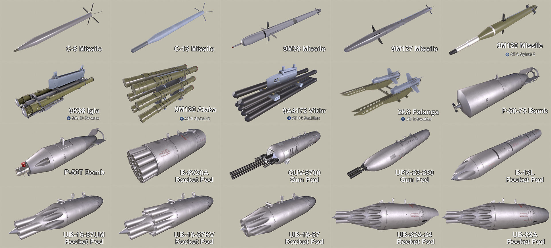 Rockets And Gun Pods Collection Low-poly 3D model_6