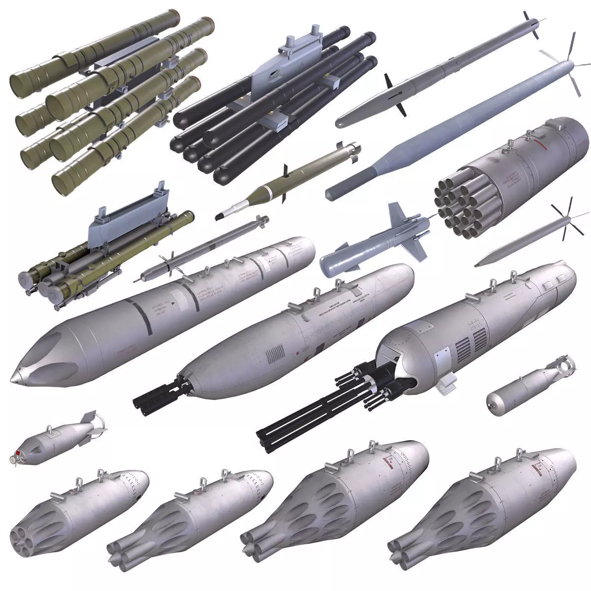 Rockets And Gun Pods Collection Low-poly 3D model_0
