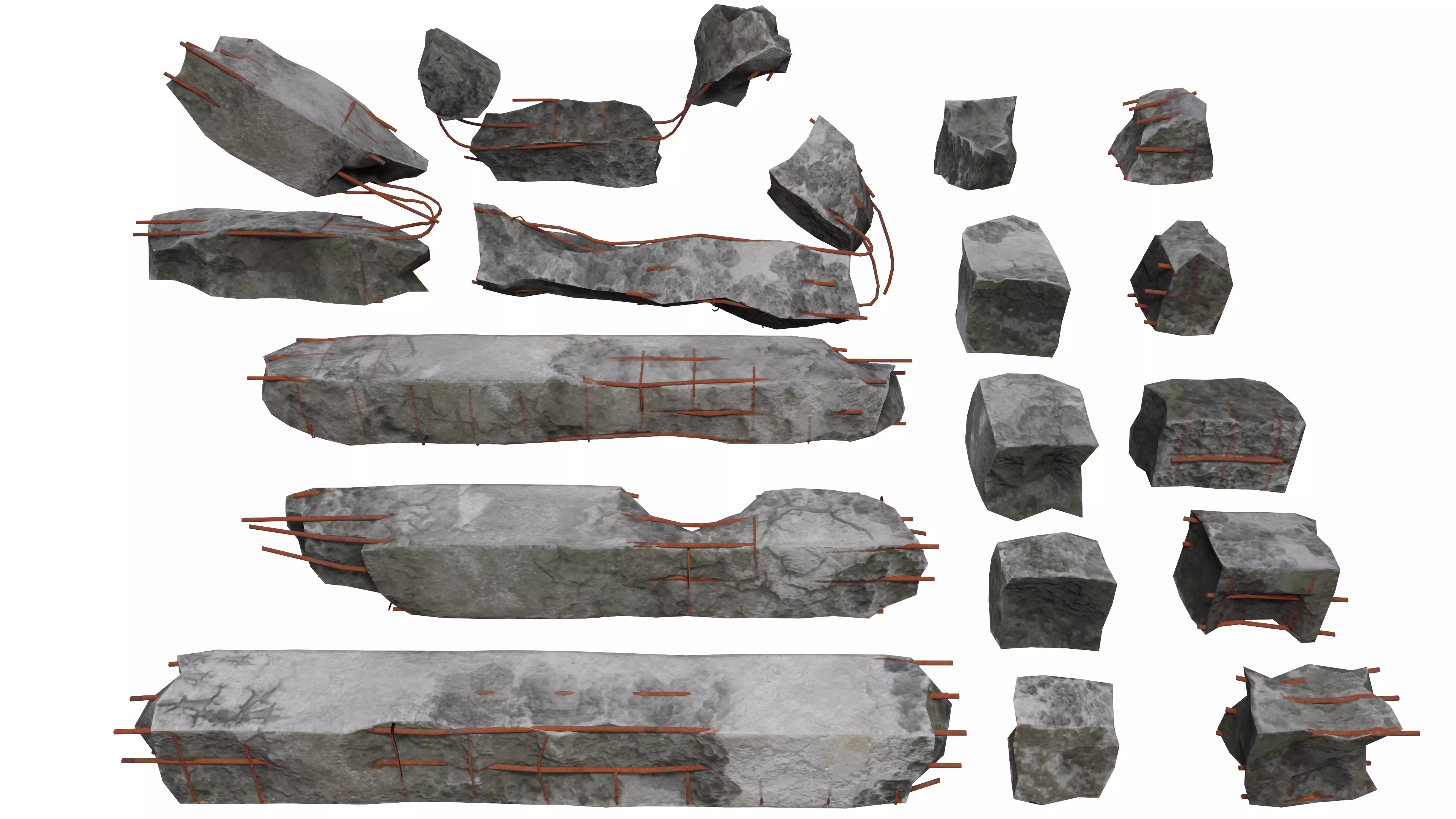 Broken Concrete Pillars Pack Low-poly 3D model