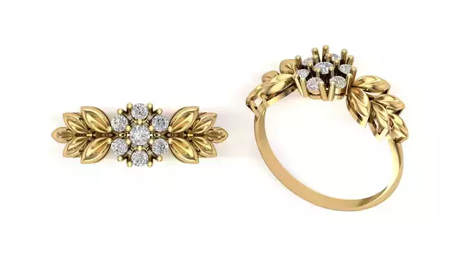 Leaf diamond ladies ring 3D print model