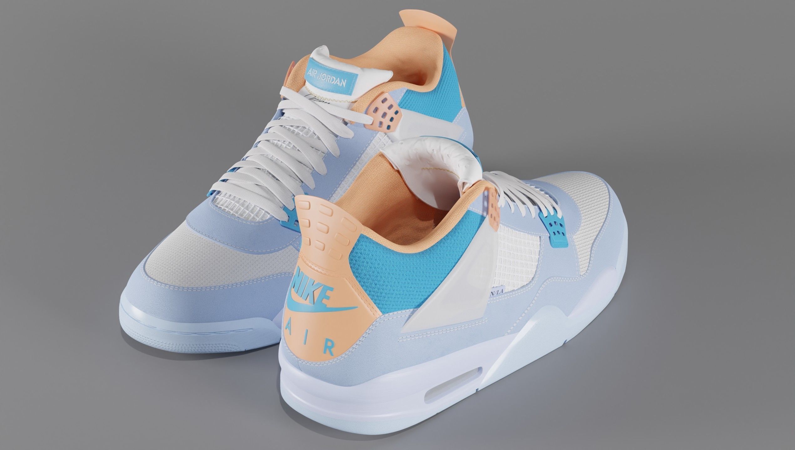Jordan 4 Union LA Blue Low-poly 3D model_32