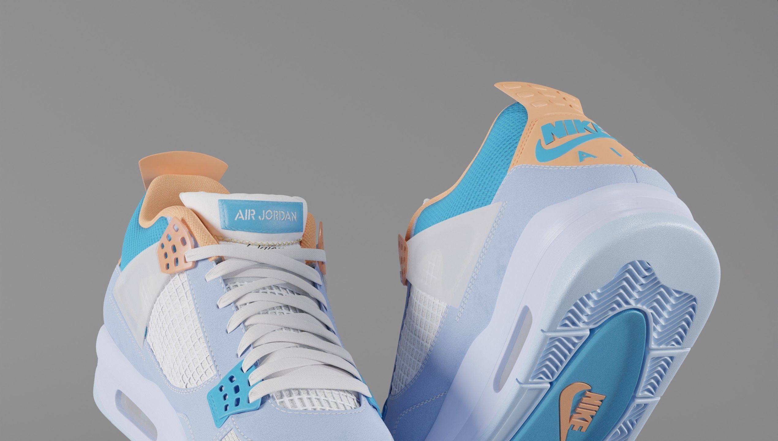 Jordan 4 Union LA Blue Low-poly 3D model_8