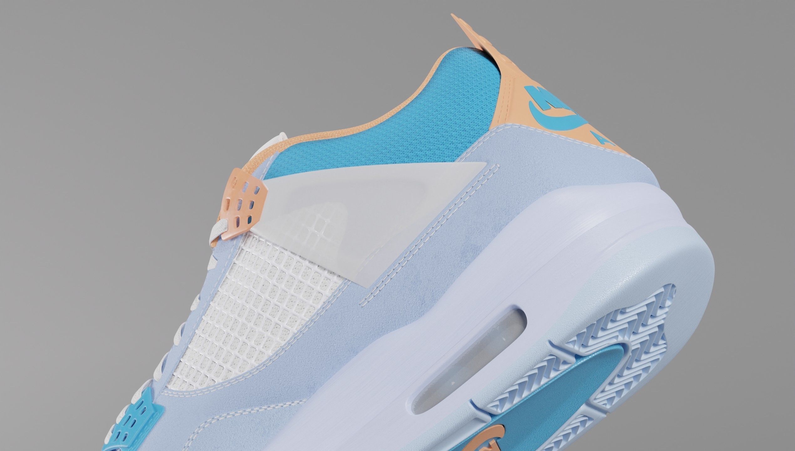 Jordan 4 Union LA Blue Low-poly 3D model_10