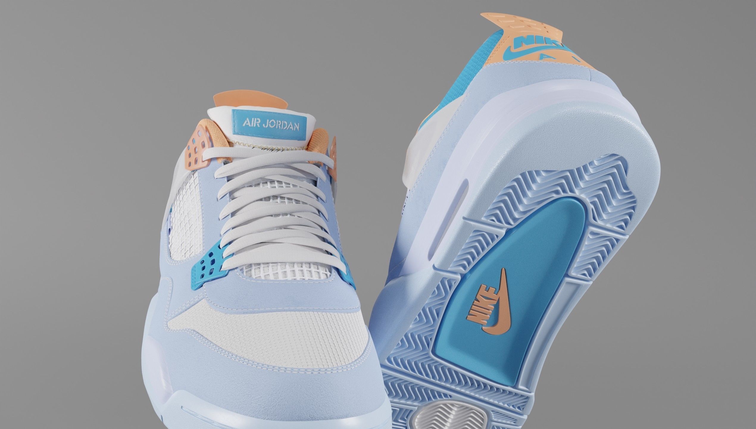 Jordan 4 Union LA Blue Low-poly 3D model_12
