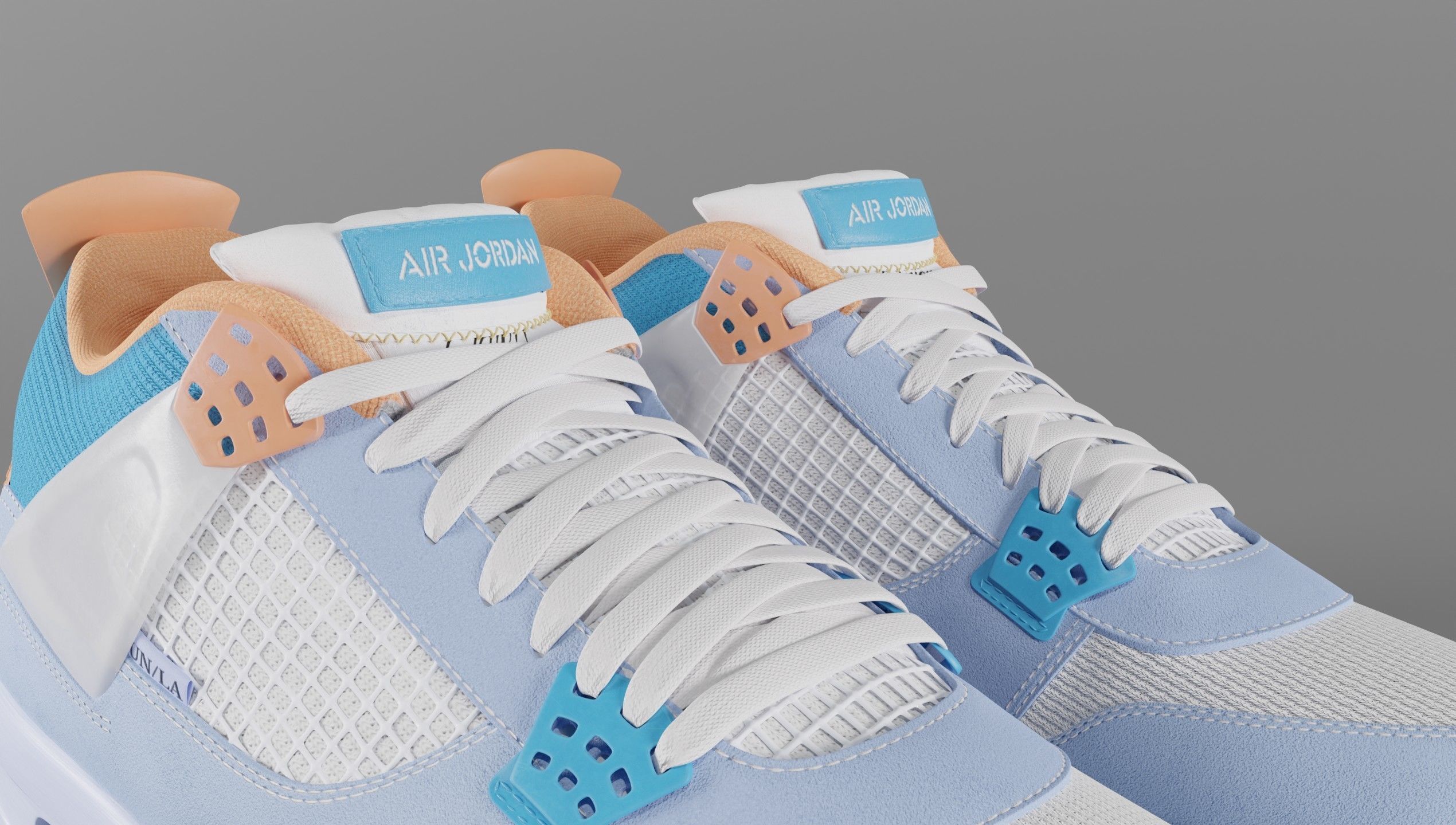 Jordan 4 Union LA Blue Low-poly 3D model_4