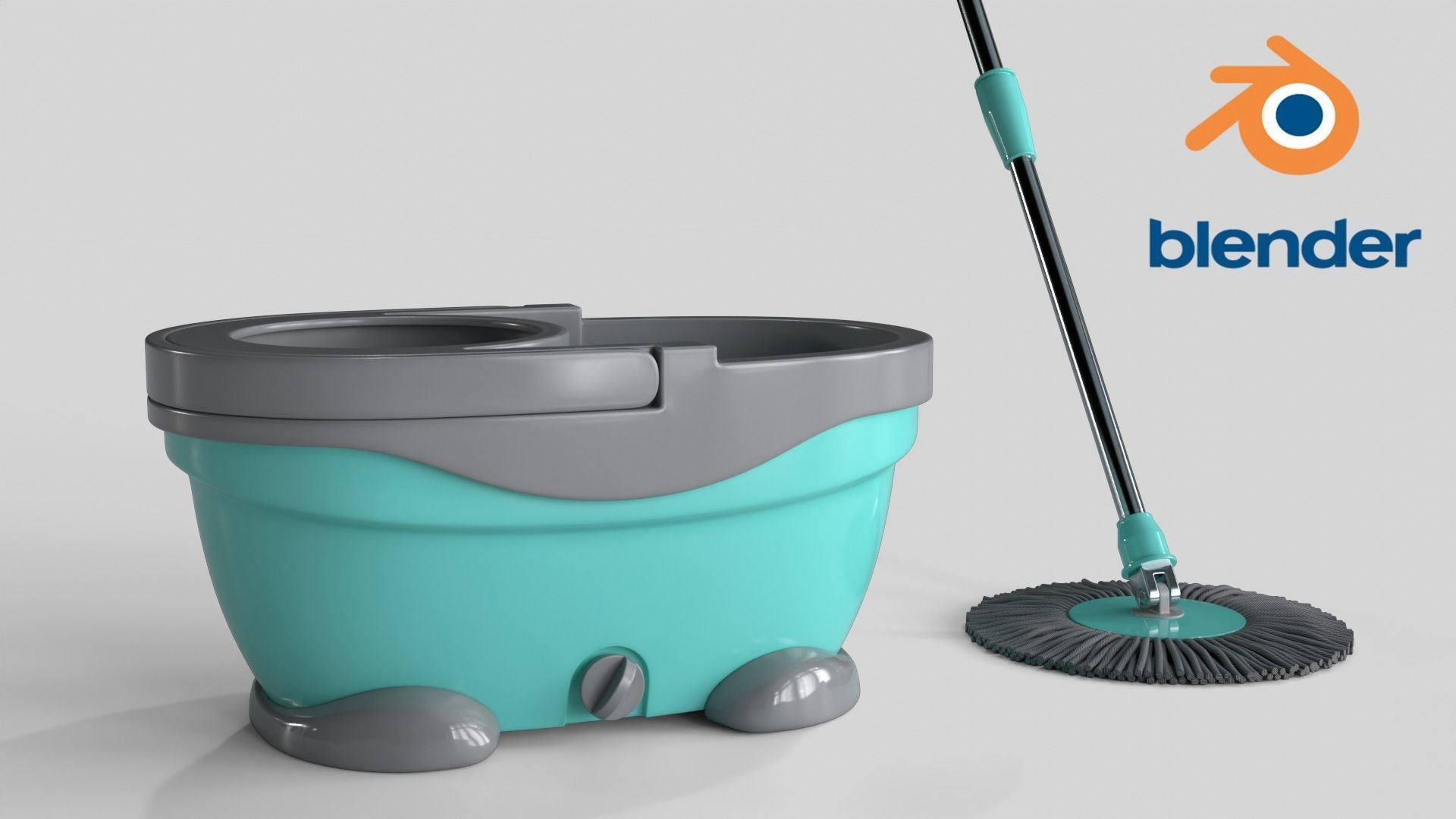 Mop And Bucket Low-poly 3D model_3