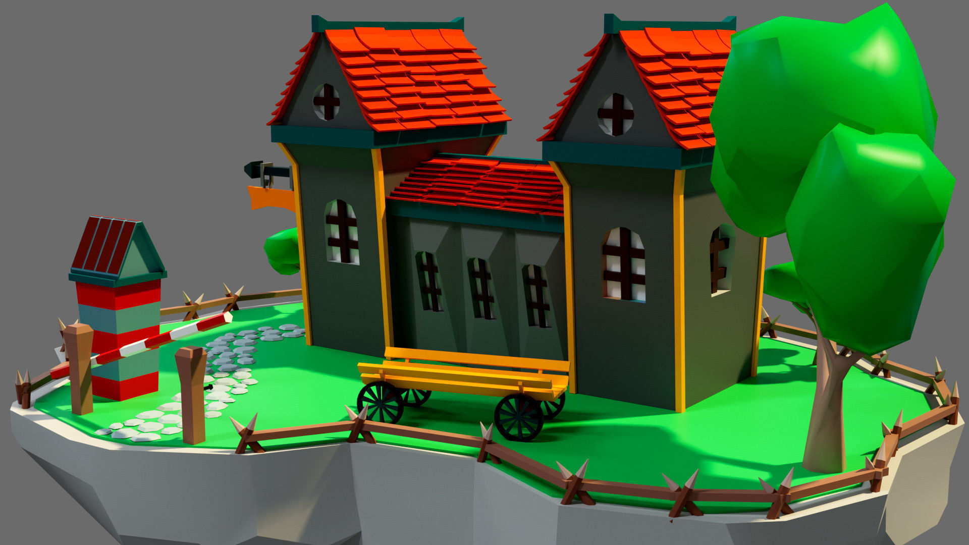 island 4 with house Low-poly 3D model_1