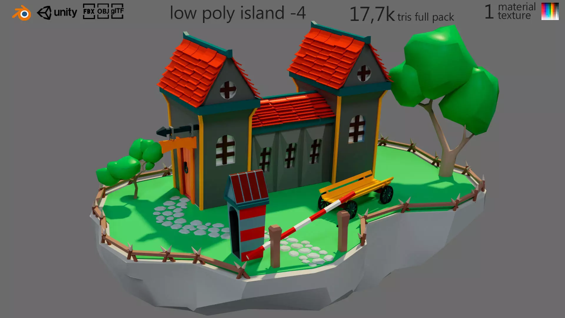 island 4 with house Low-poly 3D model_0