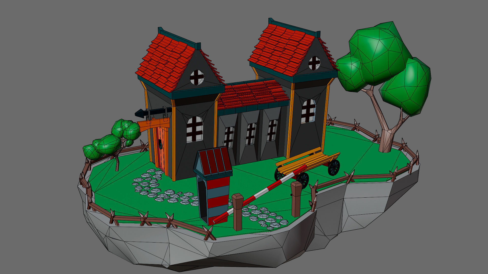 island 4 with house Low-poly 3D model_5