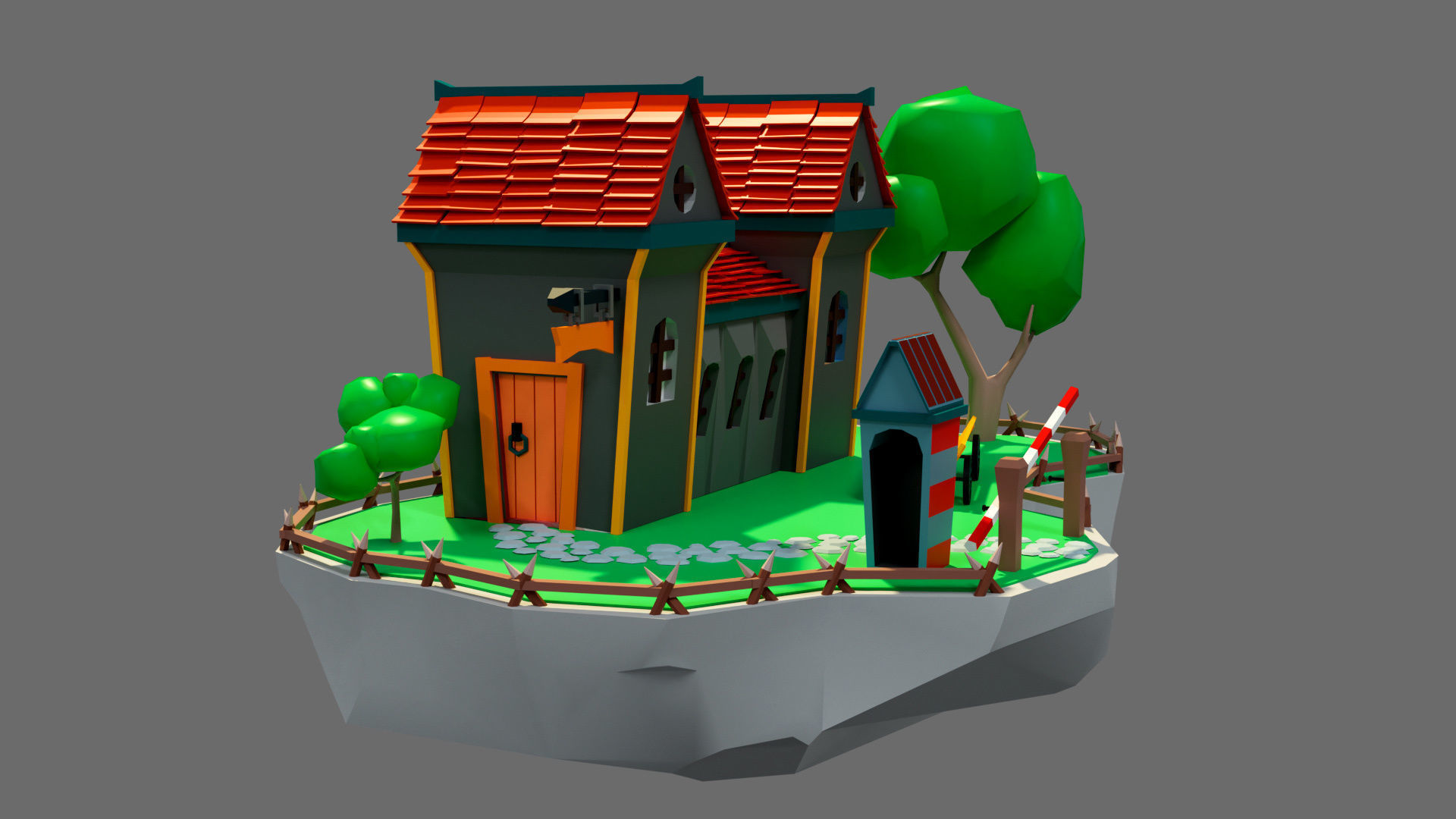 island 4 with house Low-poly 3D model_4
