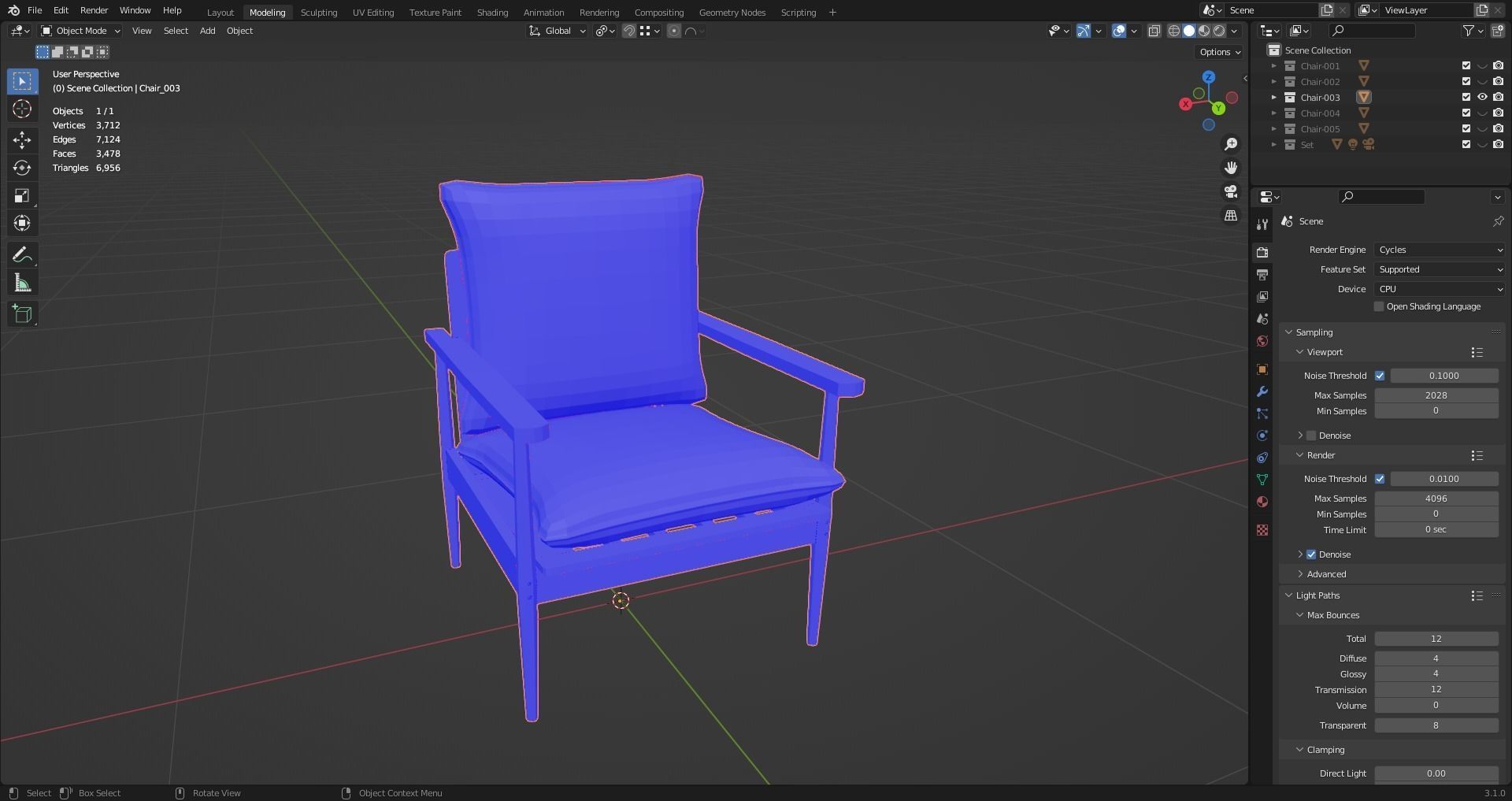 Low Poly Chairs  - Unreal - Unity - Blender Free low-poly 3D model_10