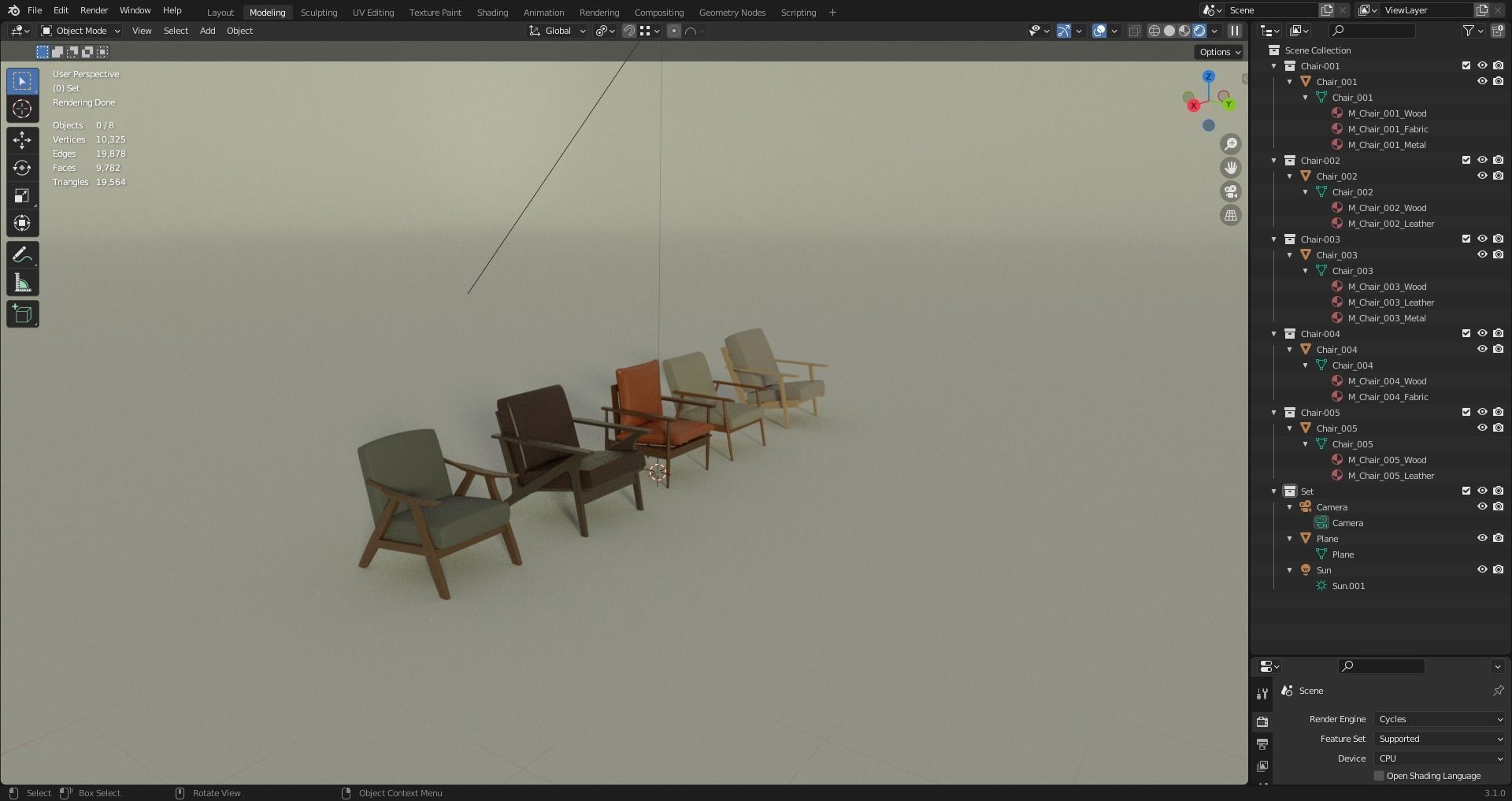 Low Poly Chairs  - Unreal - Unity - Blender Free low-poly 3D model_5