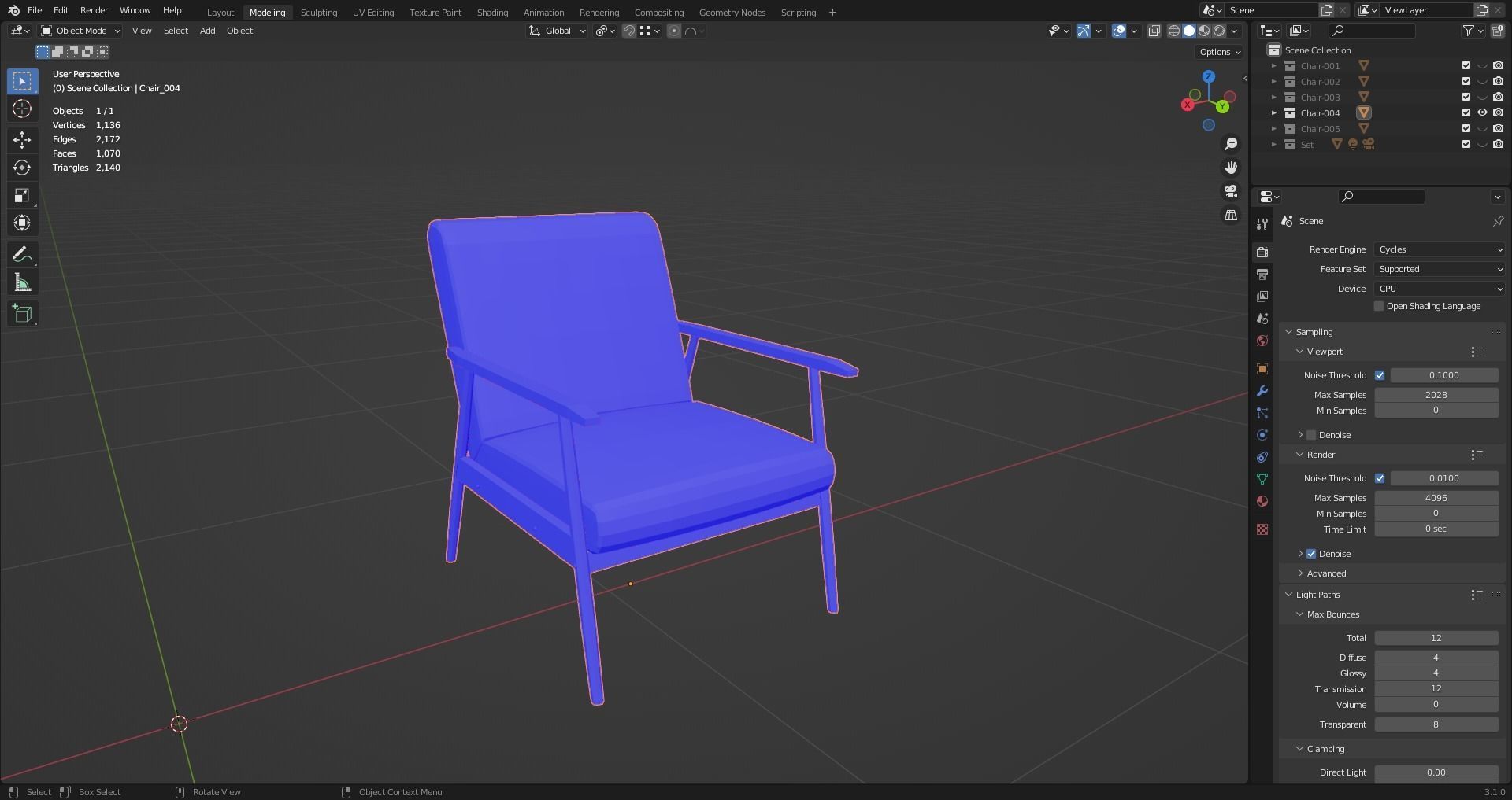 Low Poly Chairs  - Unreal - Unity - Blender Free low-poly 3D model_11