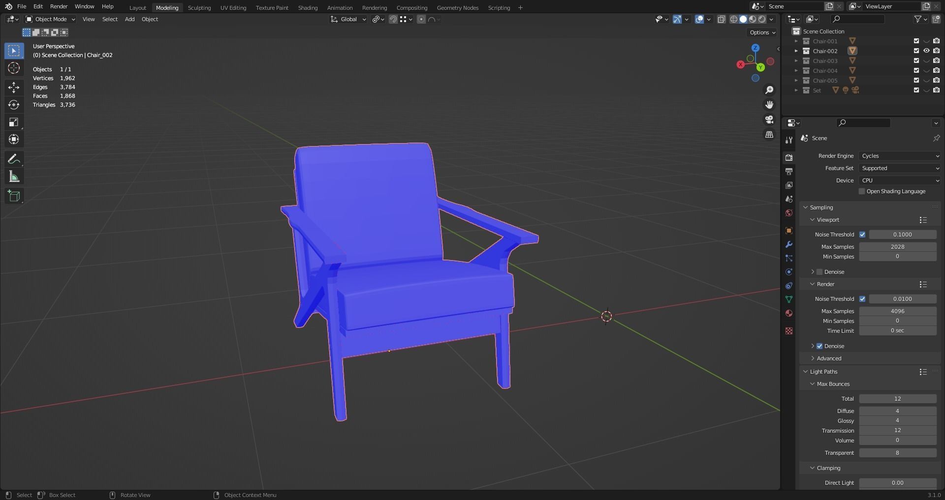 Low Poly Chairs  - Unreal - Unity - Blender Free low-poly 3D model_9