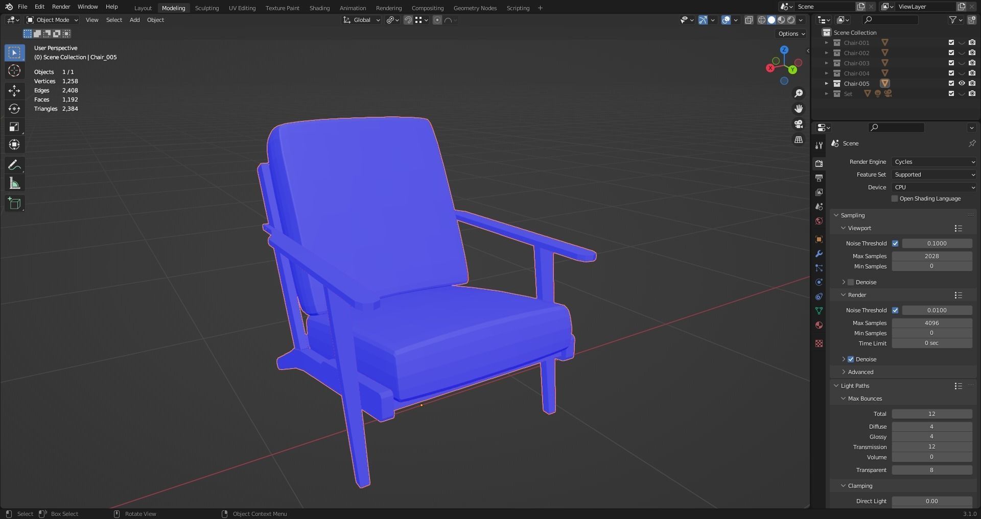 Low Poly Chairs  - Unreal - Unity - Blender Free low-poly 3D model_12
