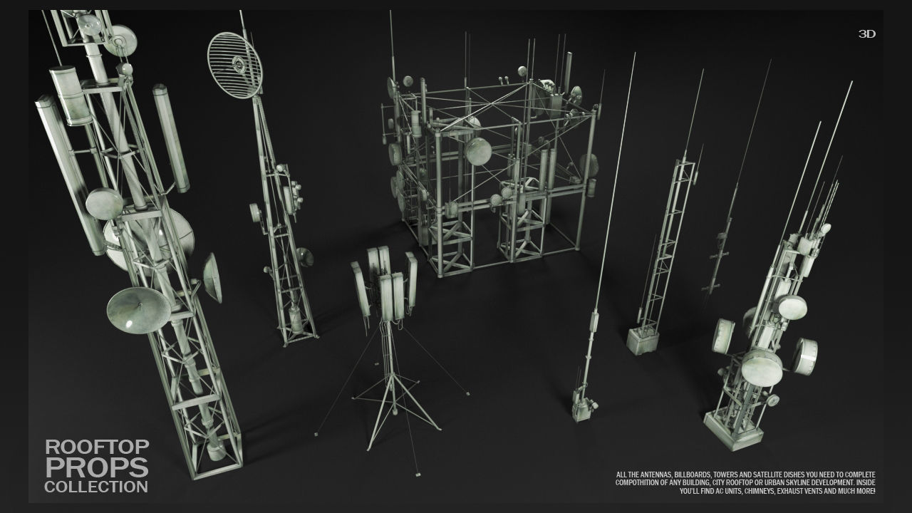 ROOFTOP Props Collection Kitbash 3D model_3