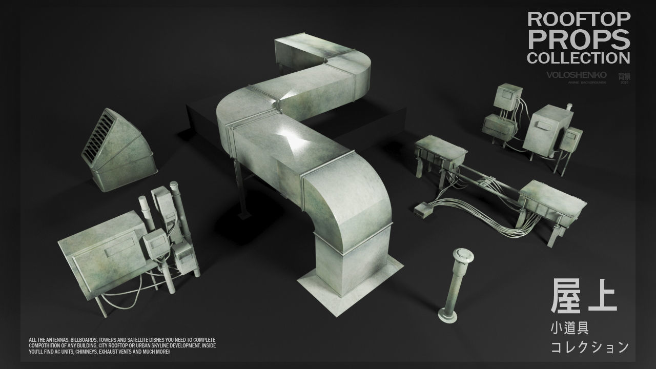 ROOFTOP Props Collection Kitbash 3D model_6