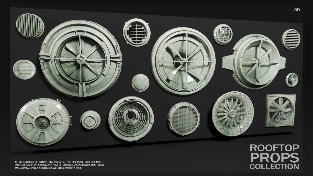 ROOFTOP Props Collection Kitbash 3D model_7