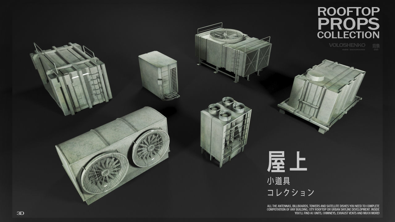 ROOFTOP Props Collection Kitbash 3D model_1