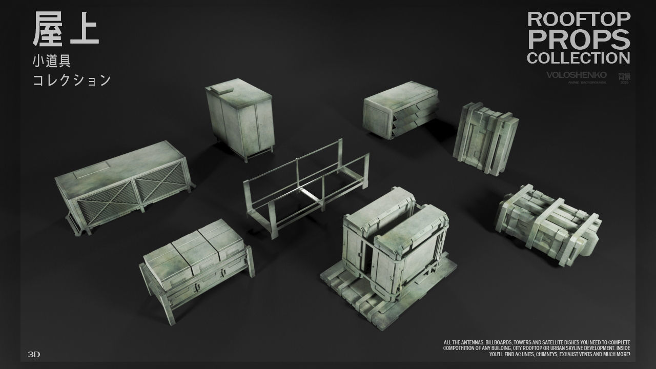 ROOFTOP Props Collection Kitbash 3D model_5