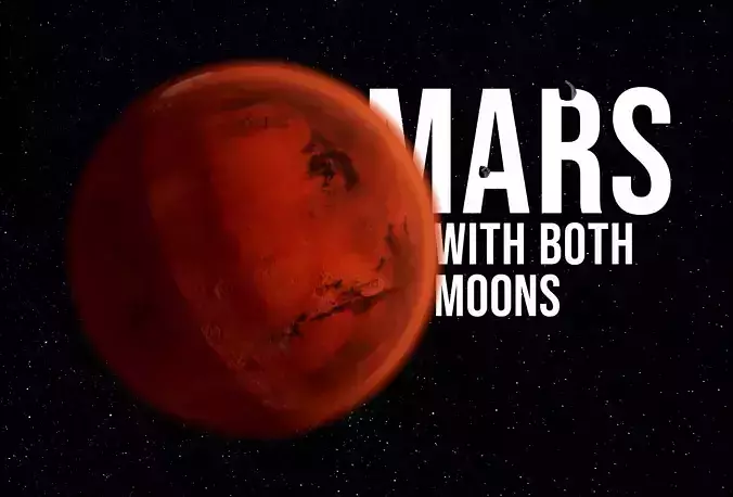 Mars with both moons Daimos and Phobos
